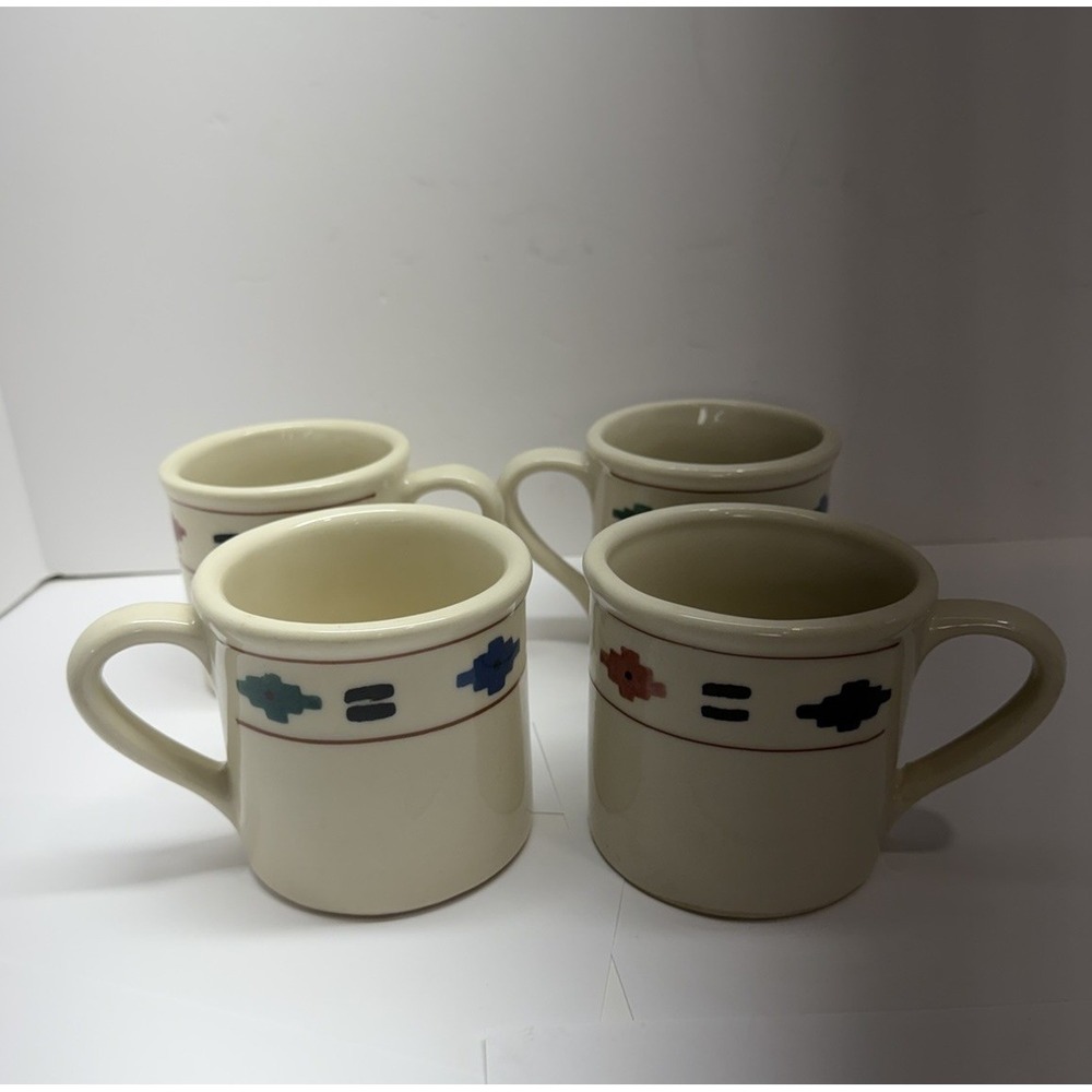 Hartstone USACheyenne Handpainted Stoneware Coffee Mugs Set of 4 VTG Western Ran